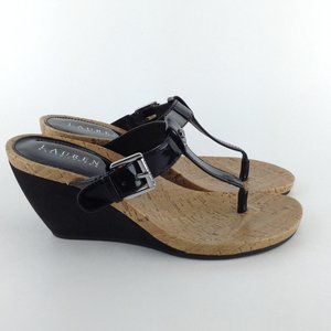 Ralph Lauren "Roseanne" T-Strap Wedge Sandals